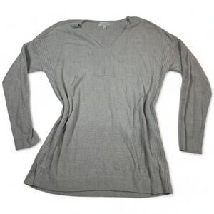 Barefoot Dreams CozyChic Ultra Lite V-Neck Sweater Beige Gray M